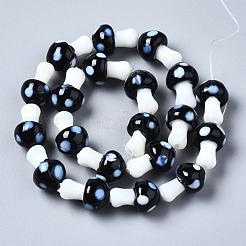 キノコの手作りのランプワークビーズ連売り  ブラック  16x12mm  穴：2mm  約20個/連  13.7インチ&nbsp;X-LAMP-R116-11