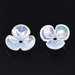 3枚の花びらの電気メッキアクリルビーズキャップ  花  ホワイトスモーク  12x12.5x4mm  穴：1.5mm&nbsp;LS-PACR-T014-03