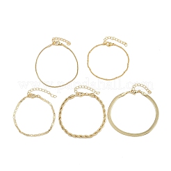 女性用真鍮チェーンブレスレットセット（5スタイル）5個  ゴールドカラー  7-1/8インチ（18.1cm）〜7-3/4インチ（19.7cm）  1個/スタイル&nbsp;BJEW-D357-01G