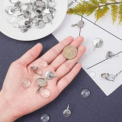 DIYピアス作り  304ステンレススチールのフレンチフックピアスセッティングと透明ガラスのカボション付き  ステンレス鋼色  トレイ：12mm / 14mm / 18mm  36個/箱&nbsp;STAS-UN0004-19P