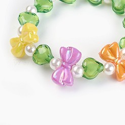 アクリルビーズキッズストレッチブレスレット  ちょう結び＆ハート＆ラウンド  グリーン  1-5/8インチ（4.3cm）&nbsp;BJEW-JB03885-05