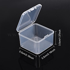 クリアプラスチックビーズ収納ケース  ヒンジ付き蓋付き  フリップカバー  正方形  ホワイト  5.5x5.5x3.5cm  インナーサイズ：5.1x5.1センチメートル&nbsp;CON-WH0074-63A