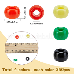 1000 個 4 色不透明プラスチックビーズ  バレル  ミックスカラー  9x6mm  穴：3.8mm  250個/カラー&nbsp;KY-SC0002-63