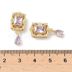 真鍮製マイクロパヴェキュービックジルコニアビーズ  長方形とティアドロップ  18KGP本金メッキ  ミックスカラー  23x10x6mm  穴：1.5mm&nbsp;KK-Z139-03G