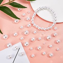 パール調アクリルビーズ  染め  ラウンド  ホワイト  4~12mm  穴：1~2.7mm  800個/セット&nbsp;OACR-SC0001-001