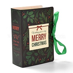 クリスマス折りたたみギフトボックス  リボン付きの本の形  ギフトラッピングバッグ  プレゼント用キャンディークッキー  クリスマステーマの模様  13x9x4.5cm&nbsp;CON-M007-03A