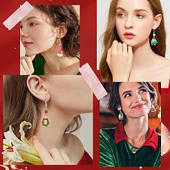 クリスマスのイヤリング作りキット  ベル、靴下、リース、ツリーの真鍮と樹脂のペンダントを含む  真鍮のピアスフック  ガラスキューブとイミテーションパールビーズ  ミックスカラー  122個/箱&nbsp;DIY-SC0021-93