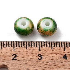 スプレープリントガラスビーズ  ロンデル  濃い緑  8x5mm  穴：2mm  約232個/袋&nbsp;SEED-M011-05A-03