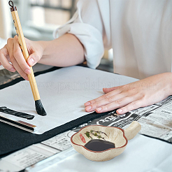 2個 2スタイル 梅の花型 陶器 インク皿  ハンドル付きインクプレート  中国の書道の絵筆置きホルダー  ミックスカラー  114.5x75x24.5mm  内径：64.5x69mm  1個/スタイル&nbsp;OFST-PH0001-05B