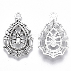 合金のチベット風チャーム  鉛フリー＆カドミウムフリー  スパイダー＆ウェブ  アンティークシルバー  34.5x21x3.5mm  穴：2.5mm&nbsp;X-TIBE-N010-13AS-RS