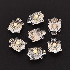 透明な腹筋プラスチック ビーズ  カメ  ゴールドライン入り  半分メッキ  透明  13x9x5mm  穴：1.6~1.8mm  約2000個/500g&nbsp;TACR-T028-77A