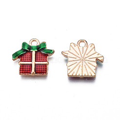 クリスマス合金エナメルペンダント  カドミウムフリー＆鉛フリー  ライトゴールド  クリスマスプレゼント  暗赤色  15x16x2.5mm  穴：1.8mm&nbsp;ENAM-Q442-58