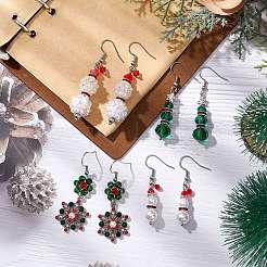 クリスマス ガラス シードと樹脂の模造真珠のダングル イヤリング セット (女性用)  プラチナ  ミックスカラー  55x10mm&nbsp;EJEW-JE06100