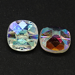 台湾アクリルラインストーンボタン  多面カット  1穴  正方形  透明  13x13x7mm  穴：1mm&nbsp;BUTT-F018-13mm-15