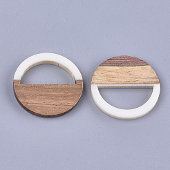 樹脂＆ウォールナットウッドペンダント  フラットラウンド  乳白色  28x3mm  穴：22x11mm&nbsp;RESI-S358-55