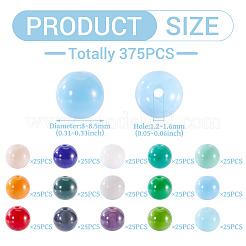 375個15色不透明ソリッドカラーガラスビーズ  ラウンド  ミックスカラー  8~8.5mm  穴：1.2~1.6mm  25個/カラー&nbsp;GLAA-TA0003-26
