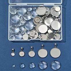 DIY 304 ステンレス トレイ ペンダント 作成キット  透明ガラスカボション付き  ステンレス鋼色  トレイ：6~20mm  17~30.5x8~21.5x3.5mm  穴：2.5x6mm&nbsp;DIY-FS0008-83