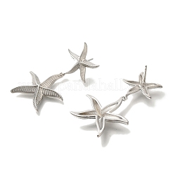 ラックメッキヒトデ真鍮スタッドピアス  長持ちメッキ  鉛フリー＆カドミウムフリー  プラチナ  40.5x17mm&nbsp;EJEW-H016-25P