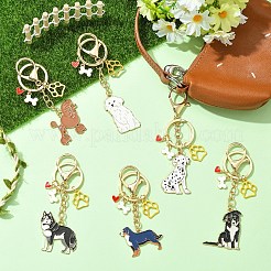 6個 6スタイル 合金エナメルキーチェーン  スプリットキーリングとロブスタークラスプ付き  犬と足跡とハート  ゴールドカラー  ミックスカラー  85~100mm  1個/スタイル&nbsp;HJEW-YW00562