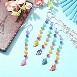 天然馬山翡翠フックブックマーク  プリント蝶合金エナメルチャームブックマーク  ミックスカラー  222mm&nbsp;AJEW-JK00245