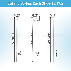 36個、3つのスタイル、925つのスターリングシルバーのアイピン  銀  30x1.5~2.5x0.5~0.6mm  12個/スタイル&nbsp;STER-PH0002-65
