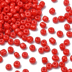1300 個ベーキングペイントガラスラウンドシードビーズ  レッド  4~5x3~4mm  穴：1~2mm&nbsp;SEED-YW0002-20B