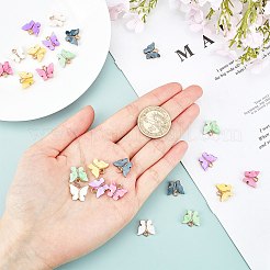 ライトゴールドメッキのアクリルチャーム  蝶  ミックスカラー  12.2~14x14.2~16.5x3~3.2mm  穴：1.6~1.8mm  6色  4個/カラー  合計24個/箱&nbsp;PALLOY-SC0002-58