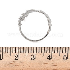 女性用304ステンレススチールオープンカフリング  葉  ステンレス鋼色  usサイズ7 1/2(17.7mm)&nbsp;RJEW-A079-12D-P