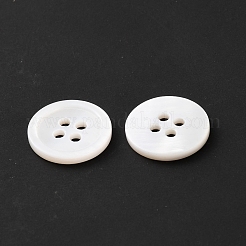 天然貝ボタン  4ホール  フラットラウンド  ホワイト  15x2mm  穴：2mm&nbsp;BUTT-WH0061-02