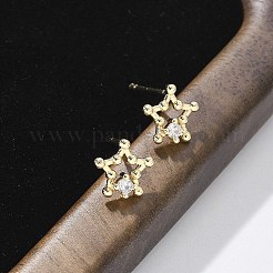 真鍮クリアキュービックジルコニアスタッドピアス  スター  18KGP本金メッキ  7.5x8mm&nbsp;EJEW-Q014-13G