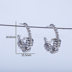 ねじれたC字型のコイルラップ真鍮スタッドピアス  プラチナ  28.8x25.5mm&nbsp;JG3982