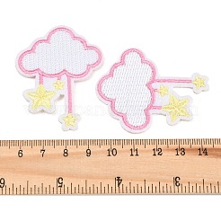 ポリエステルのコンピューター刺繍布、アイロン接着、縫い付けパッチ  雲と星  アップリケパッチ  カラフル  52x41x1.5mm&nbsp;PATC-L001-17