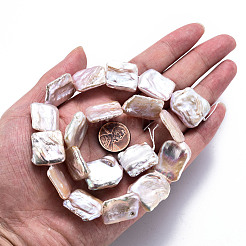 天然ケシパールビーズ連売り  養殖淡水パール  長方形  リネン  17~24x16~21x3~8mm  穴：0.6mm  約19~20個/連  15.75~16.14インチ（40~41cm）&nbsp;PEAR-S020-K02
