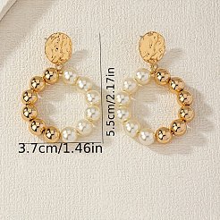 合金プラスチックパールラウンドビーズリングダングルスタッドピアス  ゴールドカラー  55x37mm&nbsp;FS-WG641A5-01
