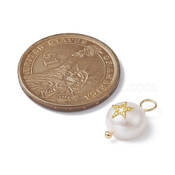天然真珠のペンダント  金メッキ真鍮スライスのポテトチャーム  スター  16~17x10~11x7~8mm  穴：3mm&nbsp;PALLOY-JF02200-01