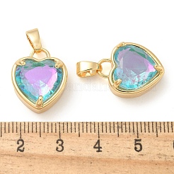 K9ガラスチャーム  ゴールデントーン真鍮パーツ  多面カット  ハートチャーム  アクアマリン  18x15x7.7mm  穴：5x3mm&nbsp;FIND-C036-01G-02
