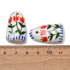 手作りの磁器のペンダント  手描き  チューリップのチャームが付いたアーチ  レッド  32.5~33.5x19x9.5~10mm  穴：1.8mm&nbsp;PR-CBAF2CB-04