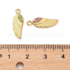 304ステンレススチールラインストーンペンダント  翼  イオンプレーティング（ip）  18KGP本金メッキ  ミックスカラー  18x6x2.5mm  穴：1.6mm&nbsp;STAS-K306-36G