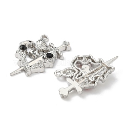 合金ラインストーンペンダント  ハートのチャームが付いた剣  プラチナ  ミックスカラー  31x23x5mm  穴：1.6mm&nbsp;FIND-L023-07P