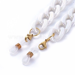 眼鏡チェーン  眼鏡用ネックストラップ  アクリル模造パールカーブチェーン付き  304ステンレススチールのロブスタークロウ留め具とゴムループエンド  貝殻色  24.4インチ（62cm）&nbsp;AJEW-EH00051-02