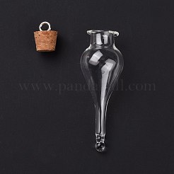 ティアドロップグラス コルクボトル ビッグペンダント  ガラスの空のウィッシュボトルチャーム  プラチナトーンのアイアンループ付き  透明  75mm  穴：5mm  容量：25ml（0.85fl.oz）&nbsp;AJEW-A041-01A