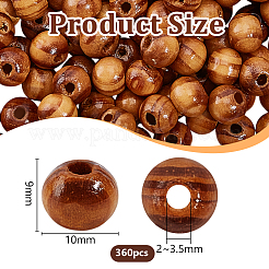 360個の天然木ビーズ  染め  ラウンド  無鉛の  バリーウッド  10x9mm  穴：2~3.5mm&nbsp;WOOD-OC0004-29C