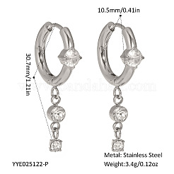 エレガントなステンレススチールのラインストーンタッセルフープピアス  銀  30.7x10.5mm&nbsp;RZ2213-2