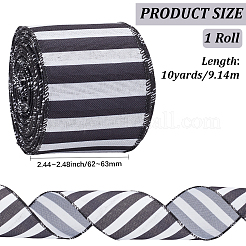 ポリエステルストライプ柄リボン  洋服アクセサリー  ブラック  2-1/2インチ（62~63mm）  約10.00ヤード（9.14m）/ロール&nbsp;OCOR-WH20003-119
