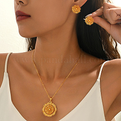 ヴィンテージ真鍮フラワースタッドピアス＆ペンダントネックレスセット（女性用）  18KGP本金メッキ  ネックレス：17.32インチ（44cm）&nbsp;BJ1568