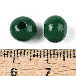 スプレー塗装された丸い天然シマウッドビーズ  シーグリーン  8~8.5x6.8mm  穴：1.8~2mm&nbsp;WOOD-A018-8mm-15