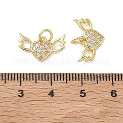 真鍮マイクロパヴェクリアキュービックジルコニアペンダント  翼のチャーム付きハート  18KGP本金メッキ  9x15x2.5mm&nbsp;KK-T085-16A-G