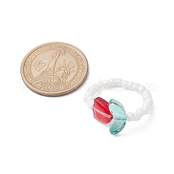 女性用チューリップフラワーガラスシードビーズストレッチリング  ミックスカラー  usサイズ8（18.1mm）&nbsp;RJEW-JR00596
