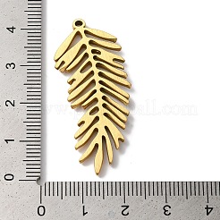 PVD真空メッキ304ステンレスペンダント  長持ちメッキ  葉のチャーム  ゴールドカラー  41.5x17.5x2mm  穴：1.2mm&nbsp;STAS-L081-005G-04