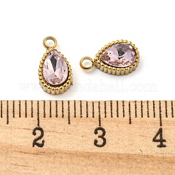 本物の14Kゴールドメッキ304ステンレススチールペンダント  ガラスと  ティアドロップ  ピンク  10x5.5x4mm  穴：1.6mm&nbsp;STAS-L022-156G-01